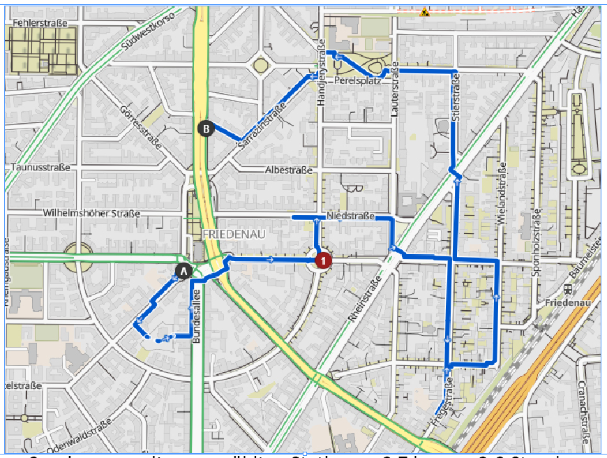 Die beiden Tourabschnitte auf einem Ausschnitt von Open Street Map