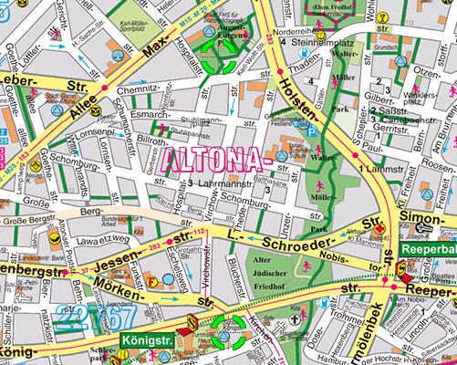 Querungsgebiet im Verlauf des Grünzugs Altona: Untersuchungsgebiet Kartenausschnitt des Grünzuges