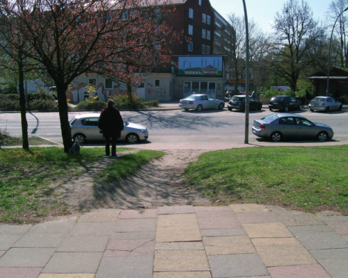 Trampelpfad zum Queren der Straße