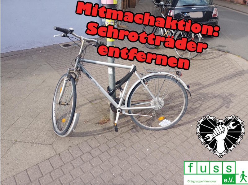 Kaputtes Fahhrrrad versprerrt den Fussgängerweg