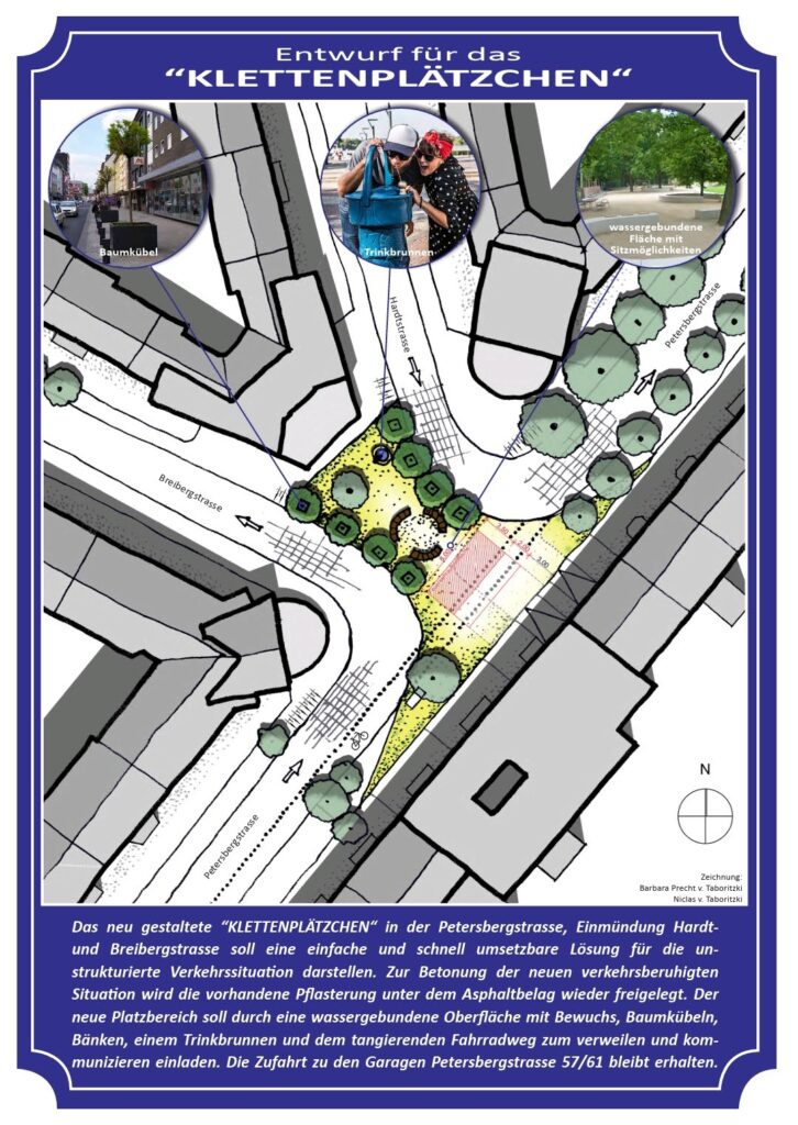 Ein Plakat zeigt den Entwurf des begrünten Klettenplätchens