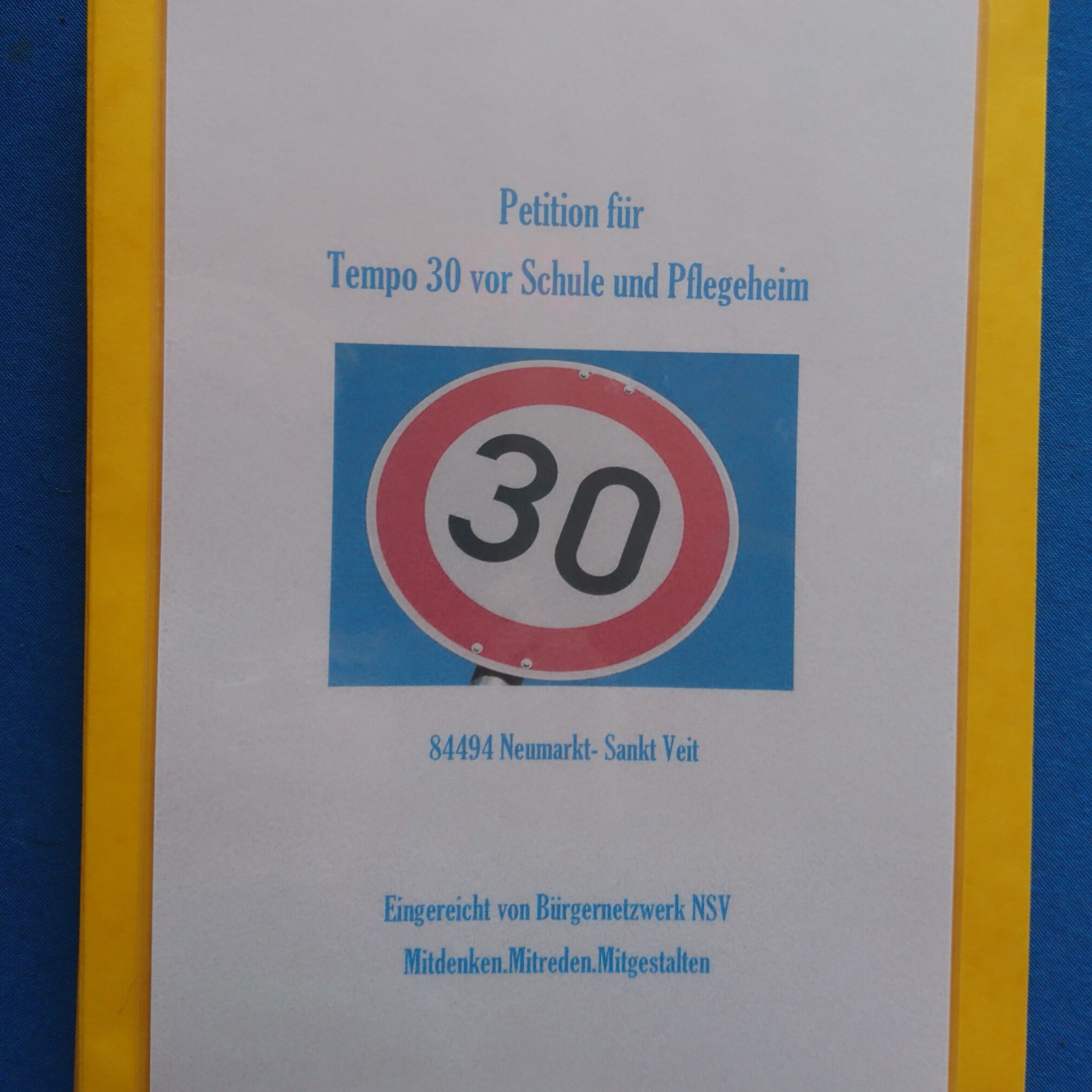 Petition für Tempo 30 vor der Grundschule in Neumarkt-St. Veit