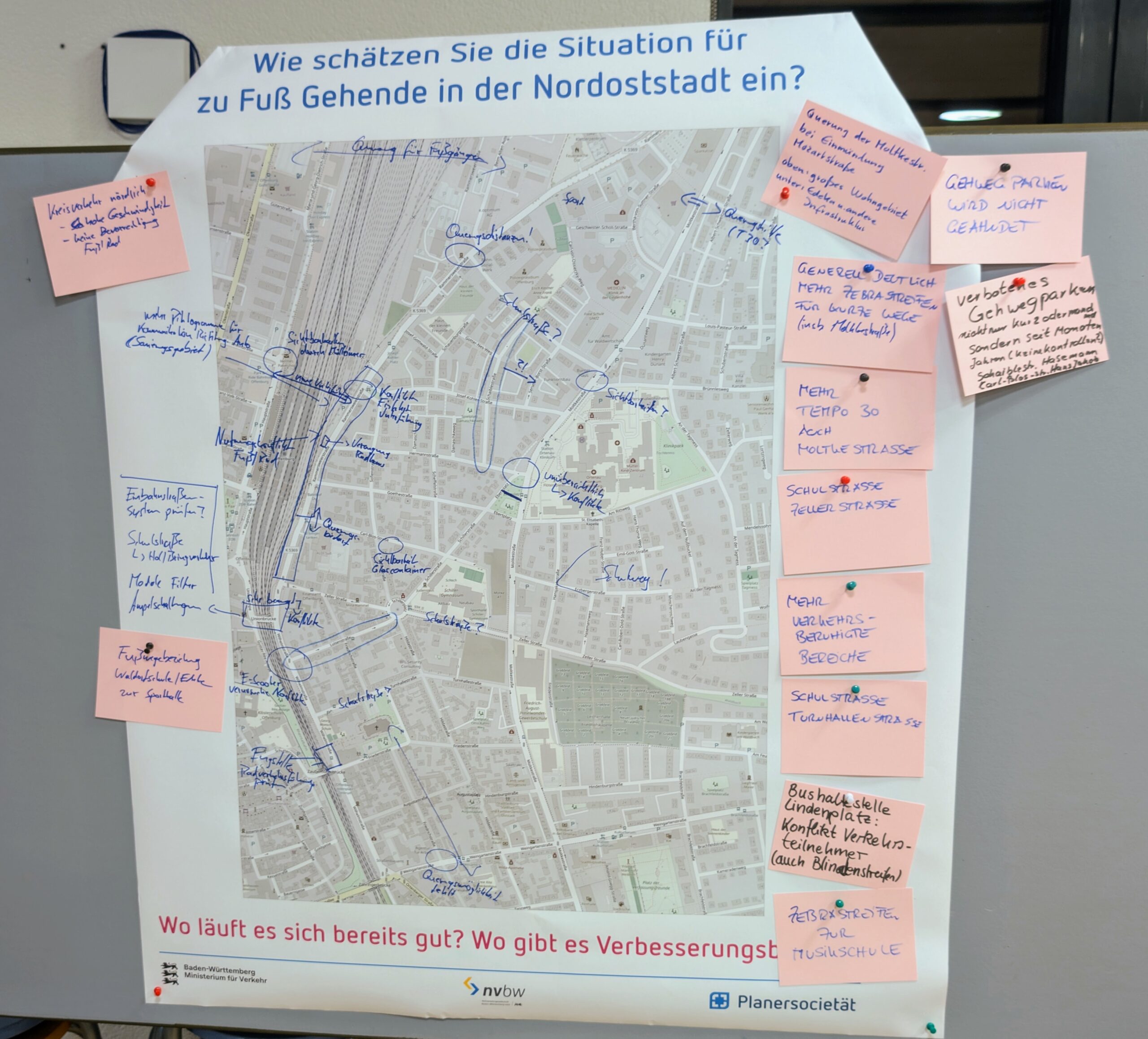Pinnwand mit Vorschlägen beim Fussverkehrs-Check