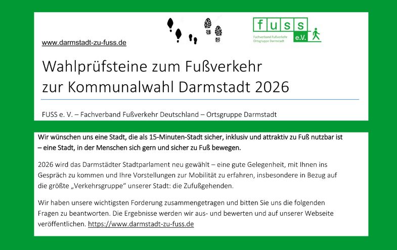 Wahlprüfsteine zum Fußverkehr Darmstadt