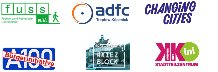 Logos der Unterstützer des A100 Berlin Protestes